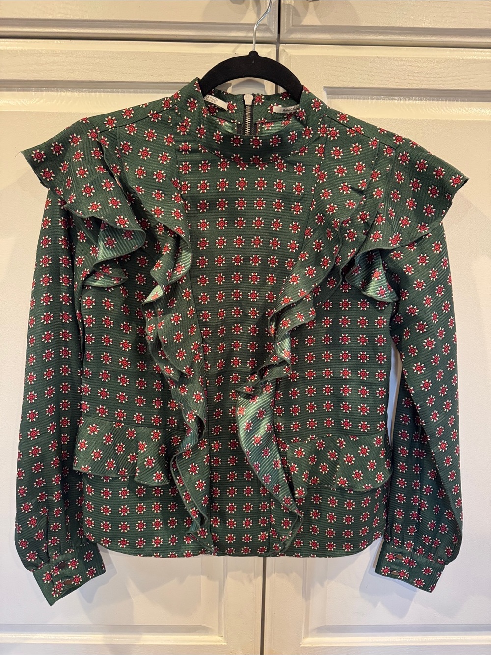 Scotch and Soda Magical Altitude Green Floral Ruffle Blouse